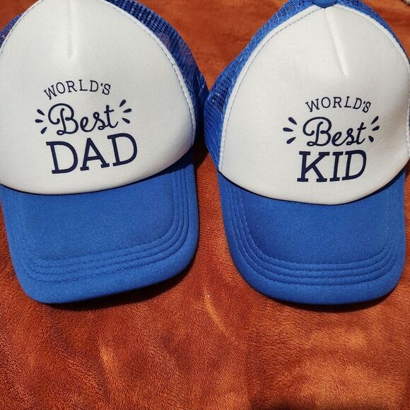 Hat For Mens Best Dad Best Kid Blue Color Adjustable Strap Bundle 2pcs      B10 - Picture 1 of 9